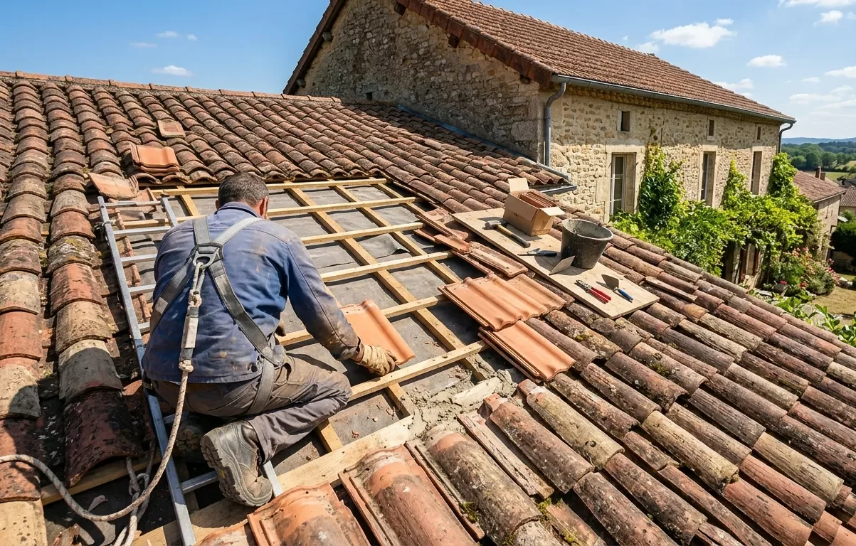Artisan couvreur RM RENOVATION sur un toit &agrave; Terranjou