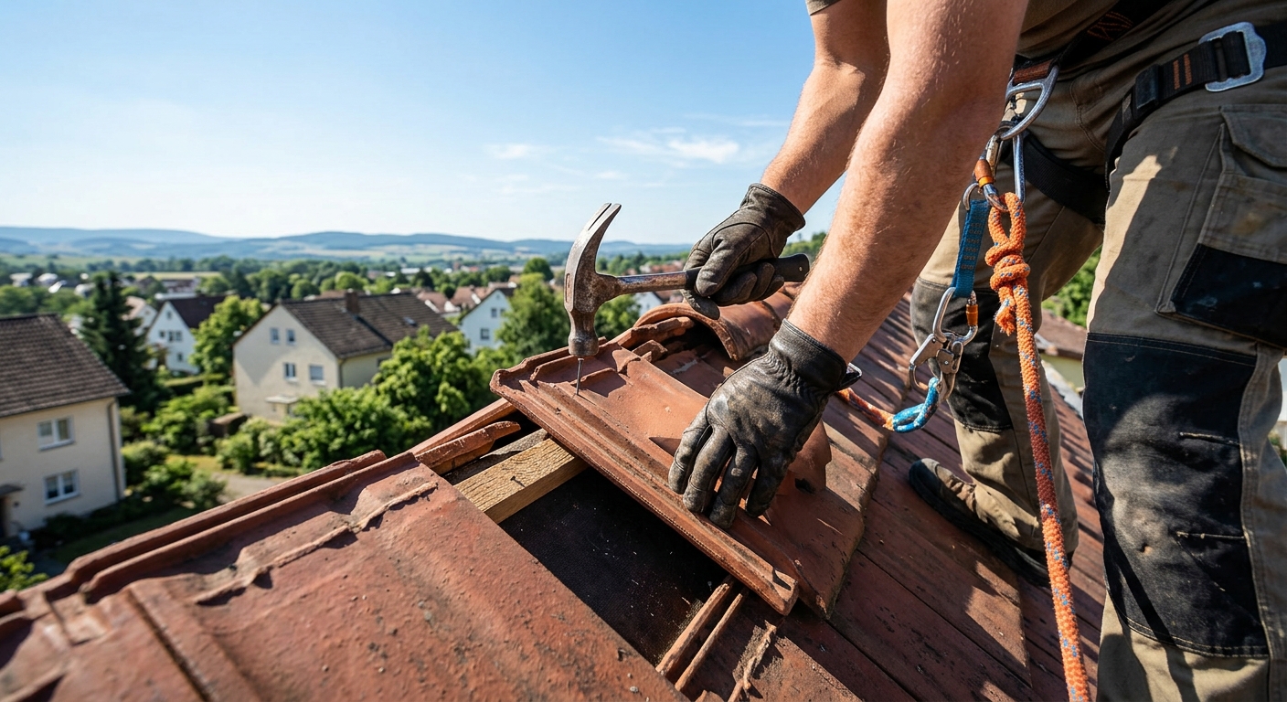 Couvreur professionnel réparant une toiture à Tuffalun
